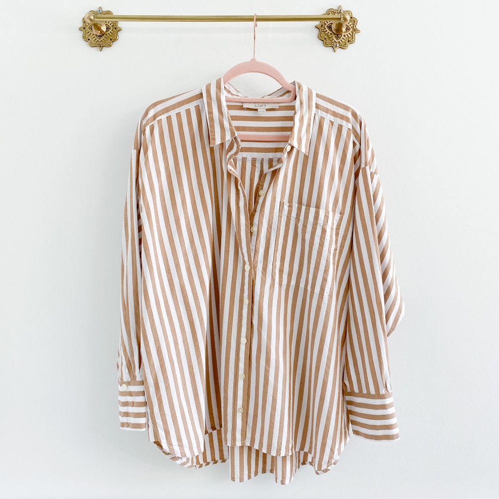 Loft Tan Stripe Button Down Everyday Shirt
